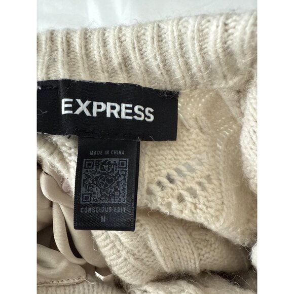 Bow Back Cable Knit Sweater By Express M Recycled Nylon & Wool Blend Womens Top - Picture 3 of 9